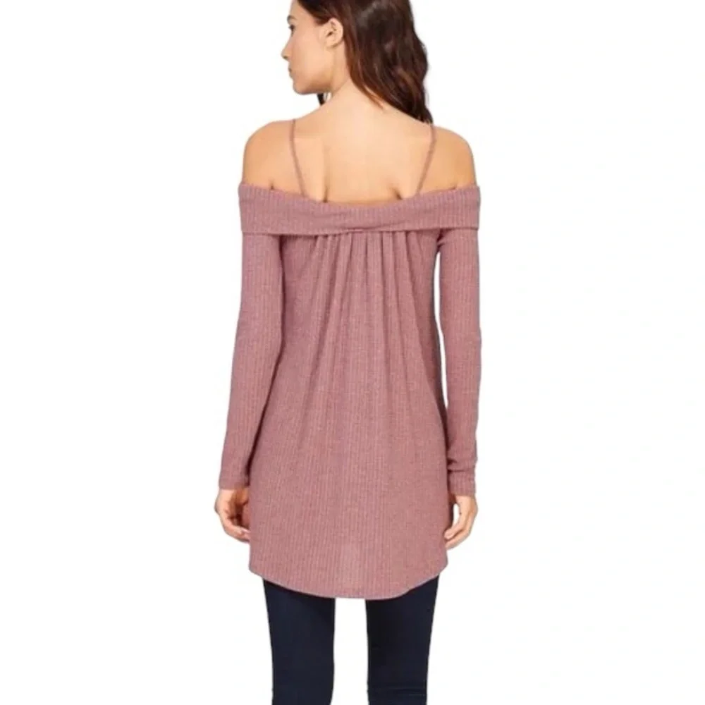 Long sleeve Criss Cross Off the Shoulder Waffle Tunic Mocha Size Medium